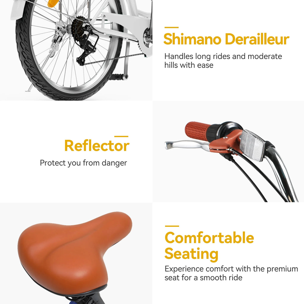 Vélo de plage Dextrus 26 pouces pour femme - Vélo urbain 7 vitesses pour adultes - Vélo pour femme avec selle réglable en blanc