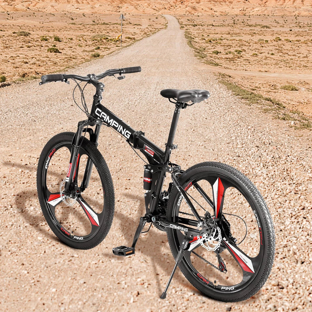 Vélo tout-terrain pliable Zimtown 26, vélo VTT Shimano 21 vitesses pour adultes, noir
