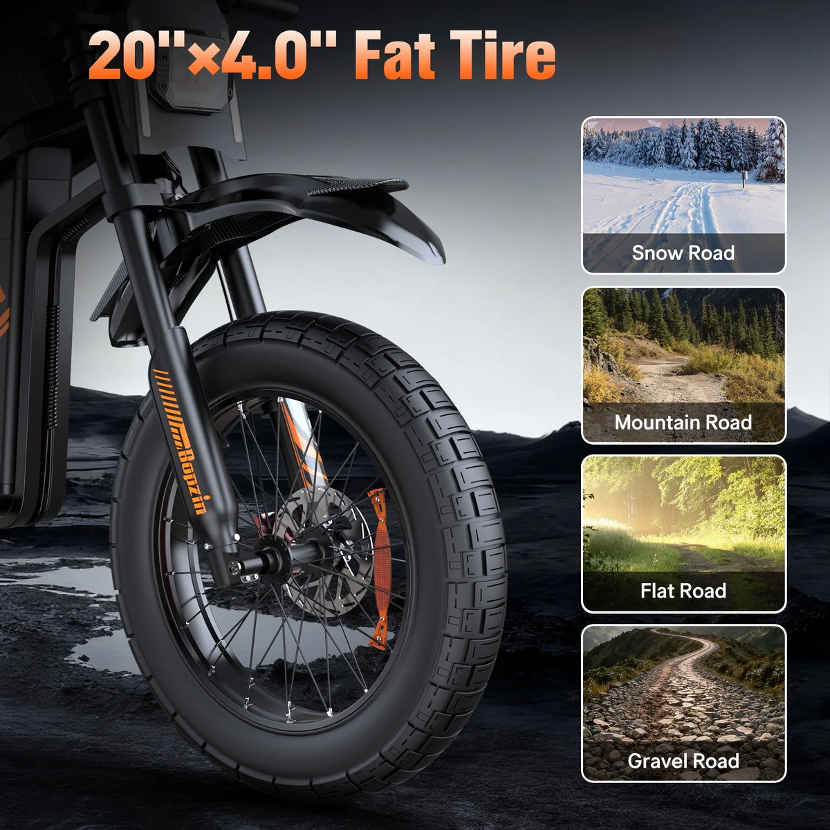 Moto tout-terrain électrique pour adultes, 60 V 35 Ah, 3 000 W, 45 mi/h et autonomie de 37 à 68 mi, vélo de montagne tout-terrain à pneus larges de 25 po, UL2849
