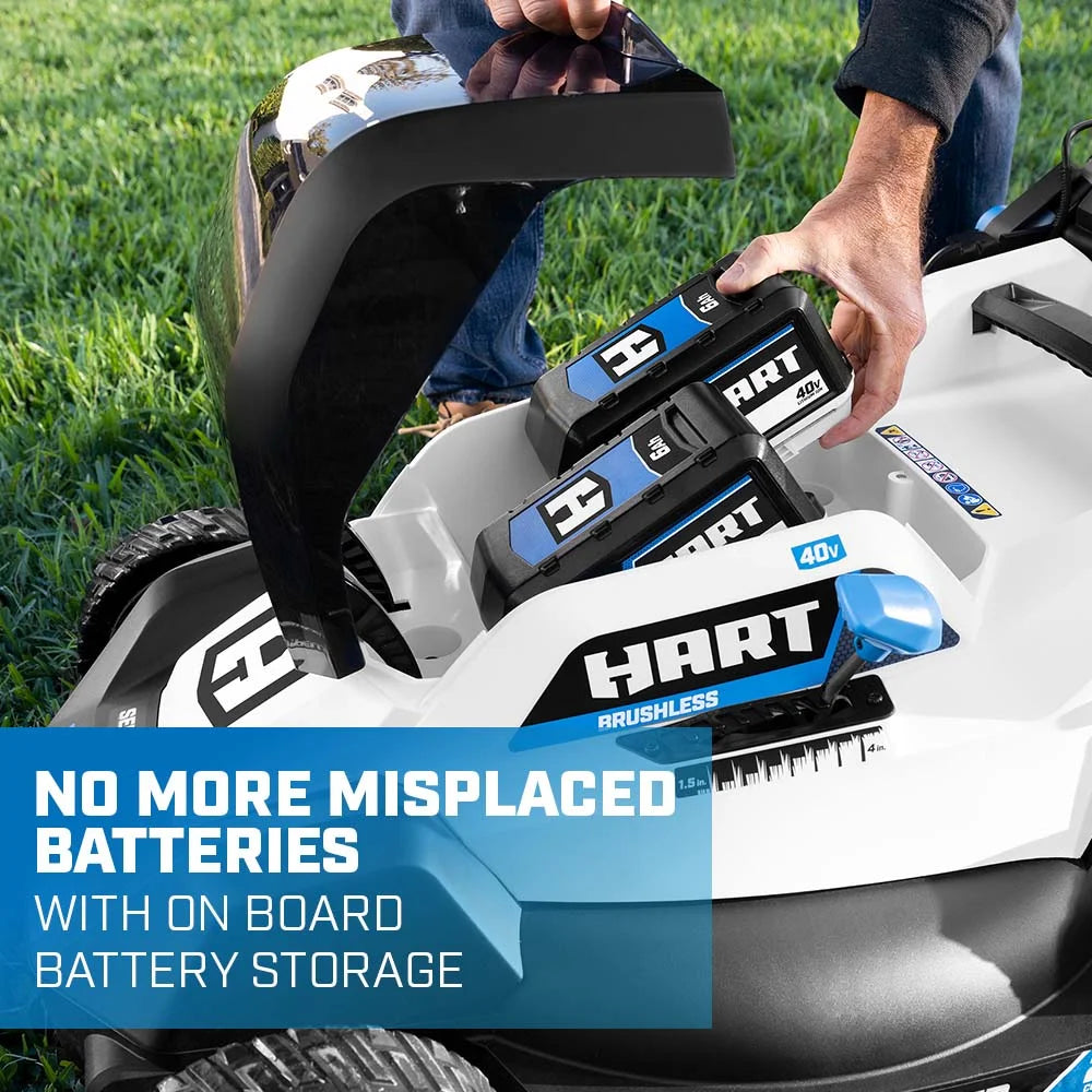 Kit de tondeuse autotractée sans balais HART 40 volts de 20 pouces, (1) batterie lithium-ion 6,0 Ah