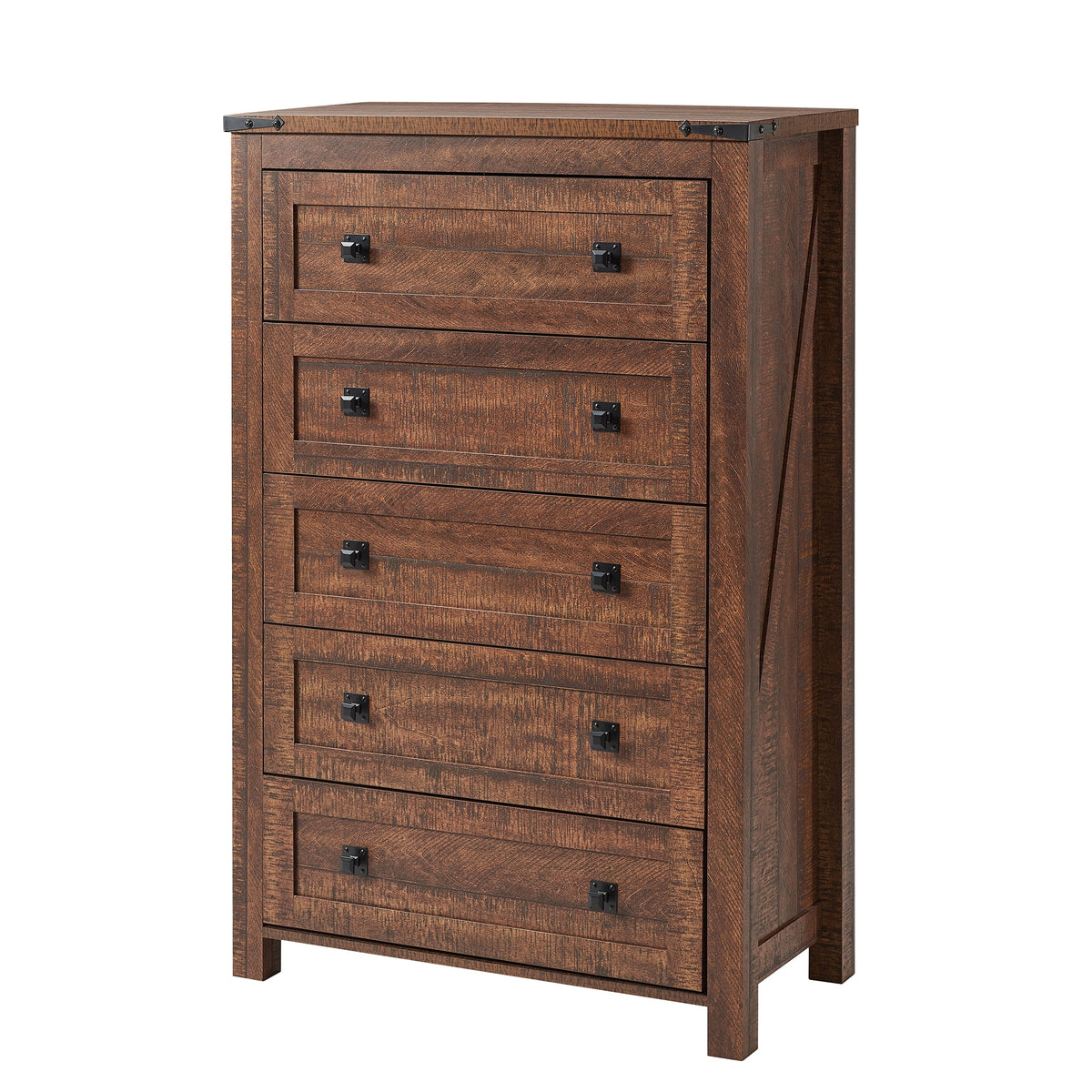 Commode Keywhat Farmhouse à 5 tiroirs pour chambre, meuble de rangement en bois pour salon, blanc antique