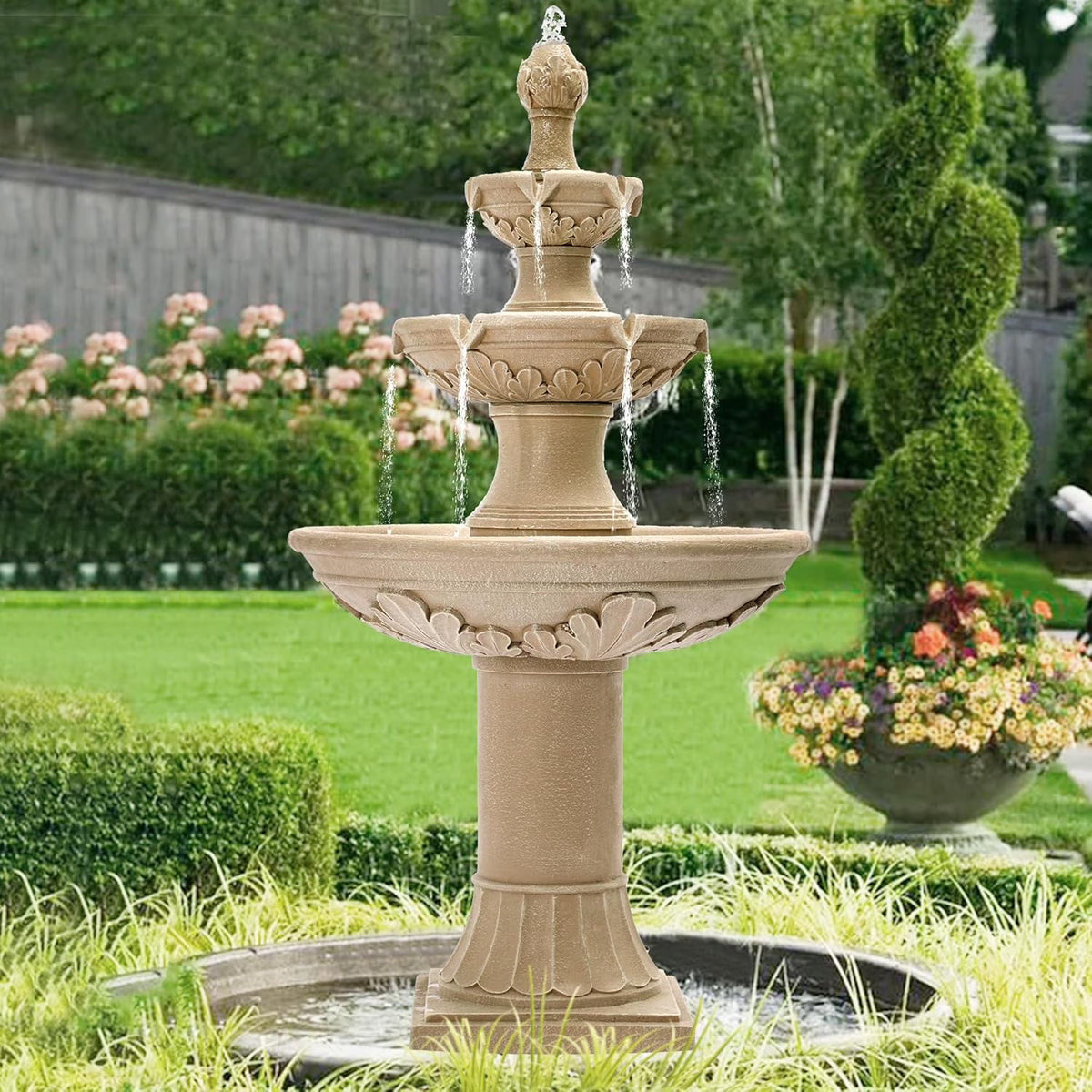 MAGIC UNION Fontaine d’eau de jardin d’extérieur, fontaines et cascades italiennes de 48,4 po de haut, grande fontaine d’intérieur à trois niveaux avec cascade et bulleur, avec pompe, pour la décoration de la maison et de la cour