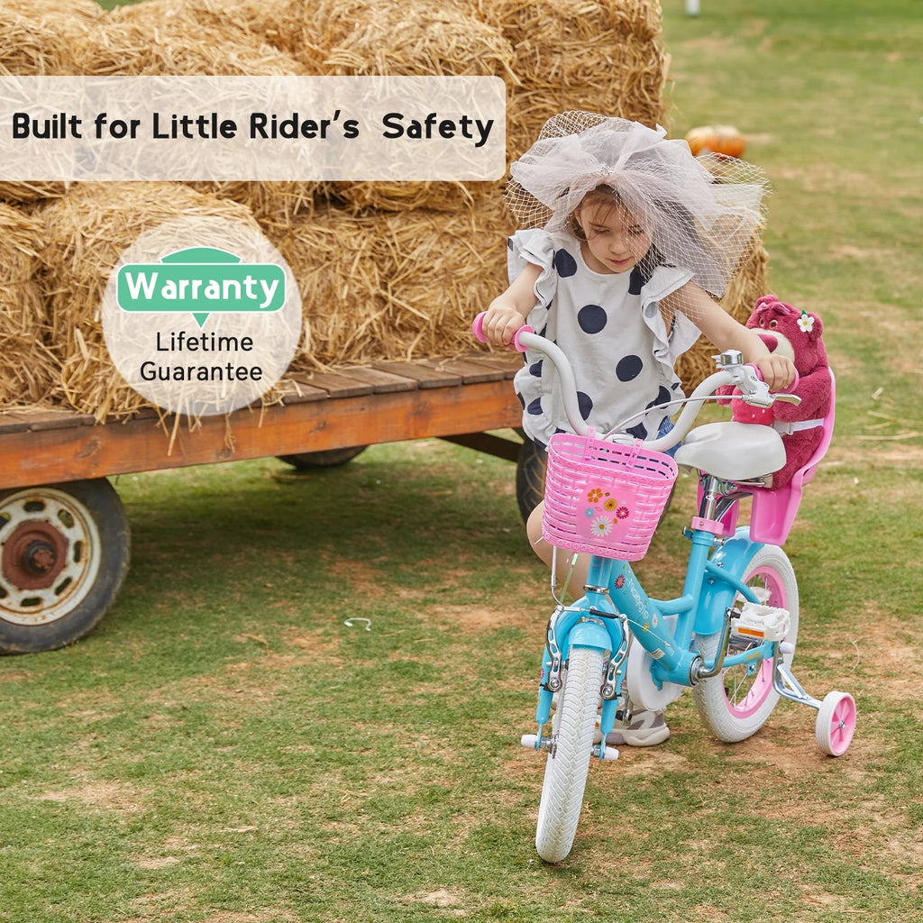 Vélo pour filles Glerc Maggie de 12 pouces pour enfants de 2 à 4 ans, Pêche