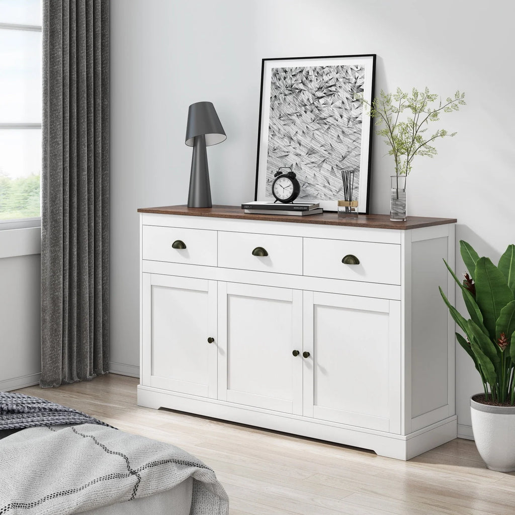 Homfa Buffet avec 3 Tiroirs & 3 Portes, Meuble Buffet de 135,9 cm de Large pour Salle à Manger, Blanc