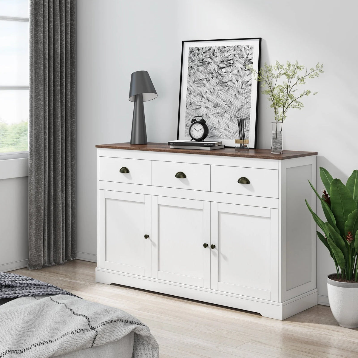 Homfa Buffet avec 3 Tiroirs & 3 Portes, Meuble Buffet de 135,9 cm de Large pour Salle à Manger, Blanc