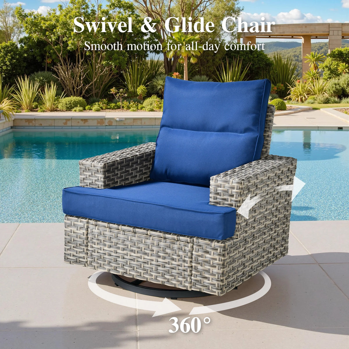 Ovios Salon de jardin modulable moderne en résine tressée toutes saisons à dossier haut, 10 pièces, avec table brasero au propane et fauteuil pivotant, gris foncé