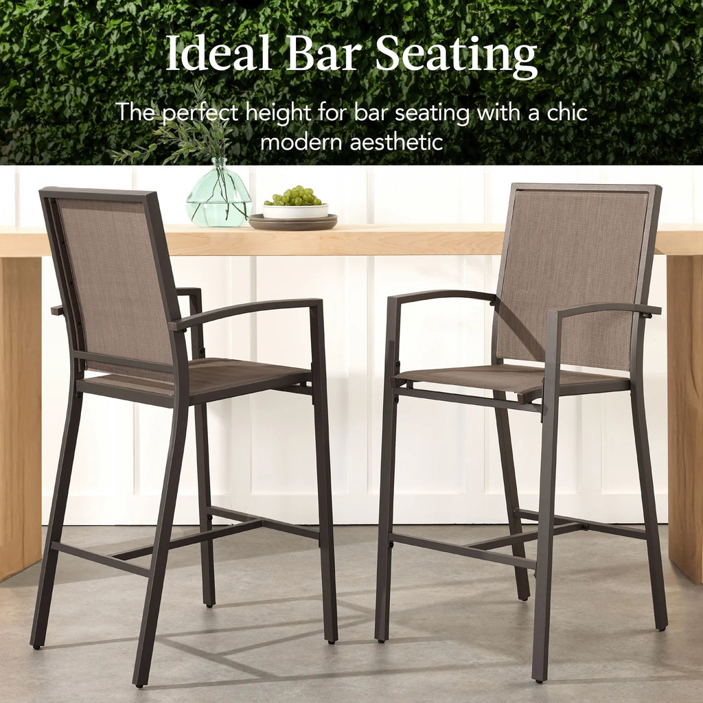 Best Choice Products Lot de 2 tabourets de bar d'extérieur, Chaises de patio hauteur bar avec maille toutes saisons - Noir/Noir