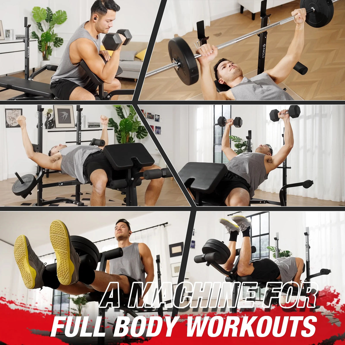 Ensemble de banc de musculation réglable Mikolo, capacité de 800 lb, banc de musculation complet 6-en-1 avec extension des jambes, ensemble de banc de musculation multifonction pour salle de sport à domicile