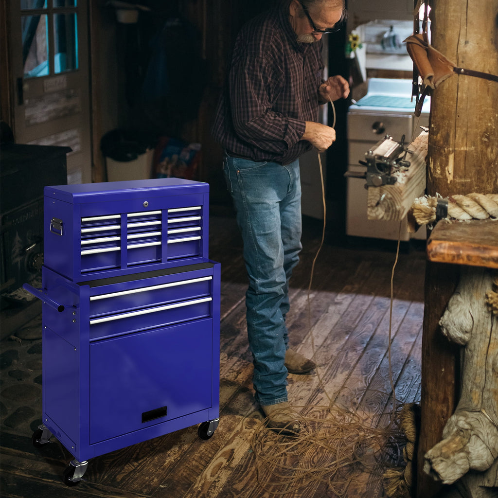 Seizeen 2-EN-1 Coffre et armoire à outils, grand organisateur de boîte à outils sur roulettes à 8 tiroirs de grande capacité, verrouillable, noir