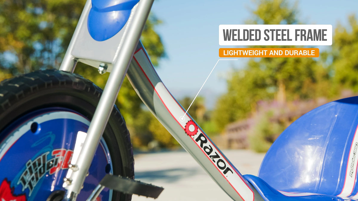 Tricycle de dérapage Razor RipRider 360 - Bleu, Roue avant de 16 pouces, Véhicule autoporté de dérapage à 3 roues, Tricycle avec roulettes arrière pour enfants à partir de 5 ans, Unisexe