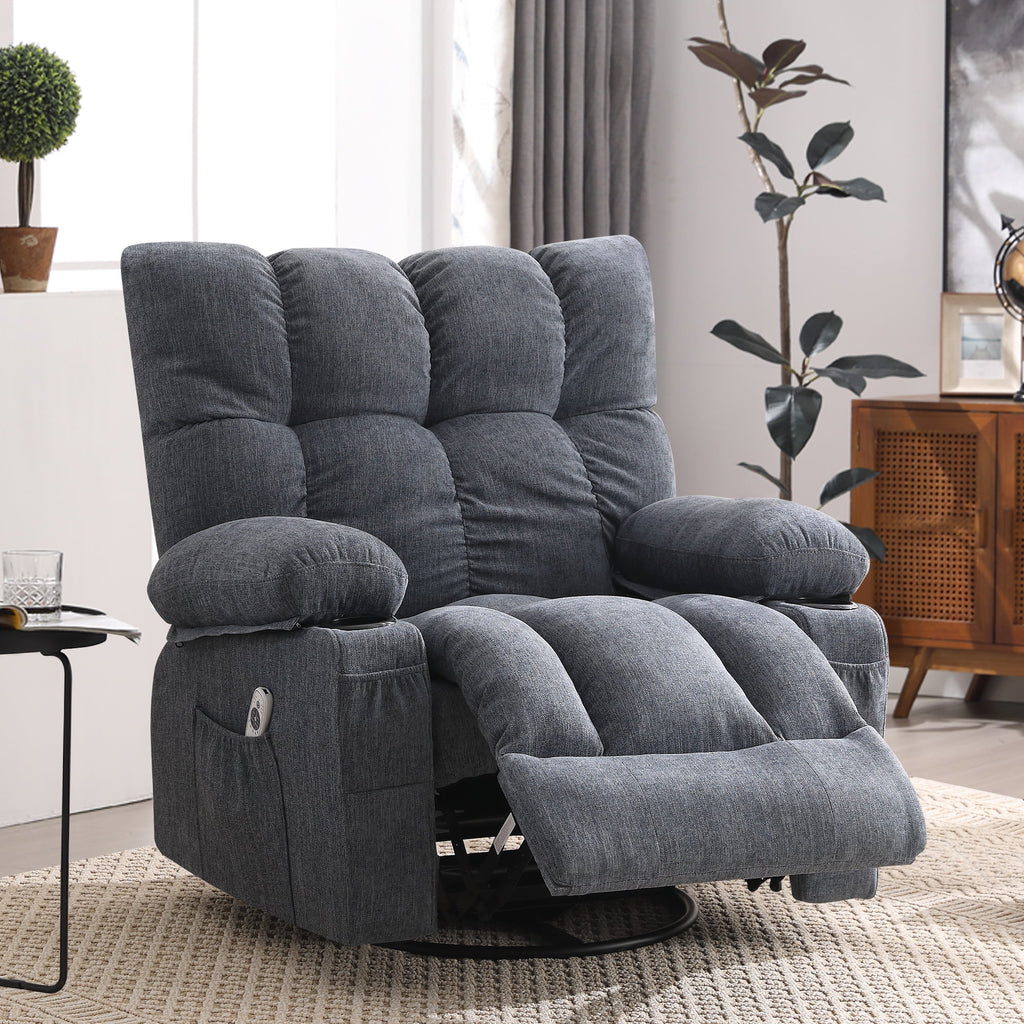 Fauteuil inclinable manuel JONPONY avec fonction de massage et de chauffage, mécanisme d’inclinaison robuste, fauteuil à bascule individuel pour personnes âgées avec porte-gobelets, pour chambre et salle de cinéma maison, gris
