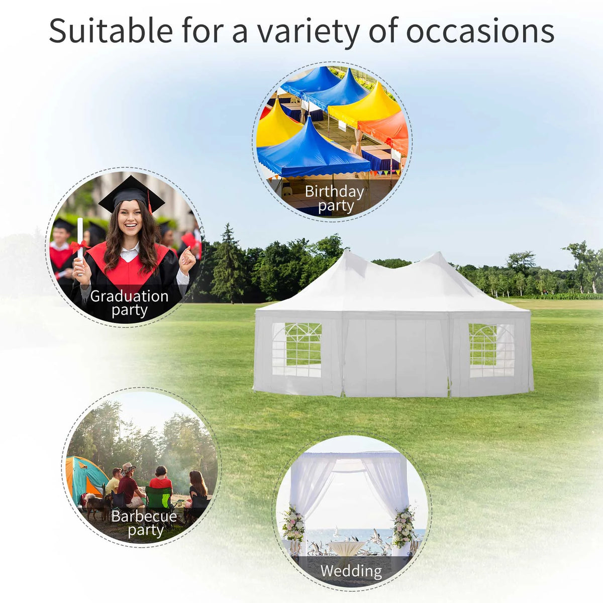 Outsunny 22,3' x 16,4' Tonnelles de réception blanches pour extérieur, portables