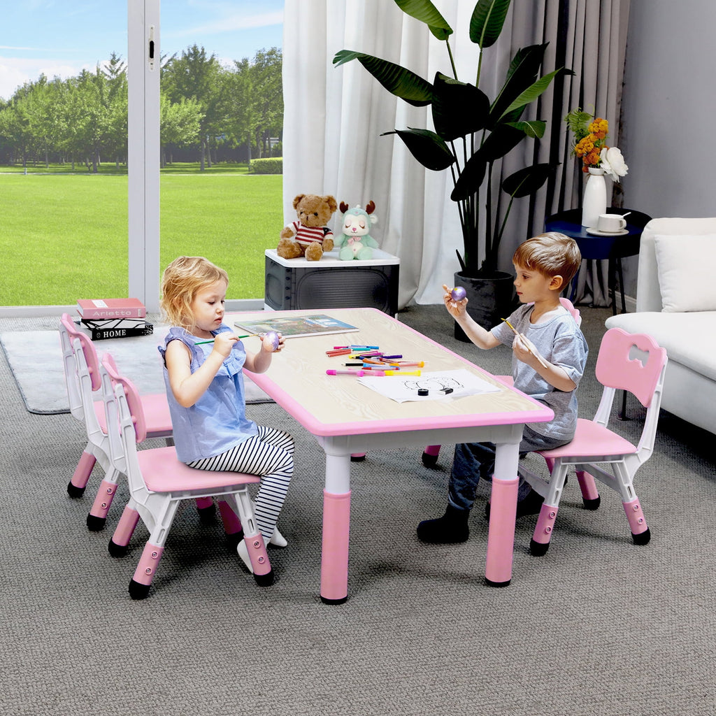 Ensemble table et 4 chaises pour enfants LAZY BUDDY, bureau réglable en hauteur pour tout-petits avec plateau graffiti, ensemble de table d’activités pour enfants pour crèche et maison