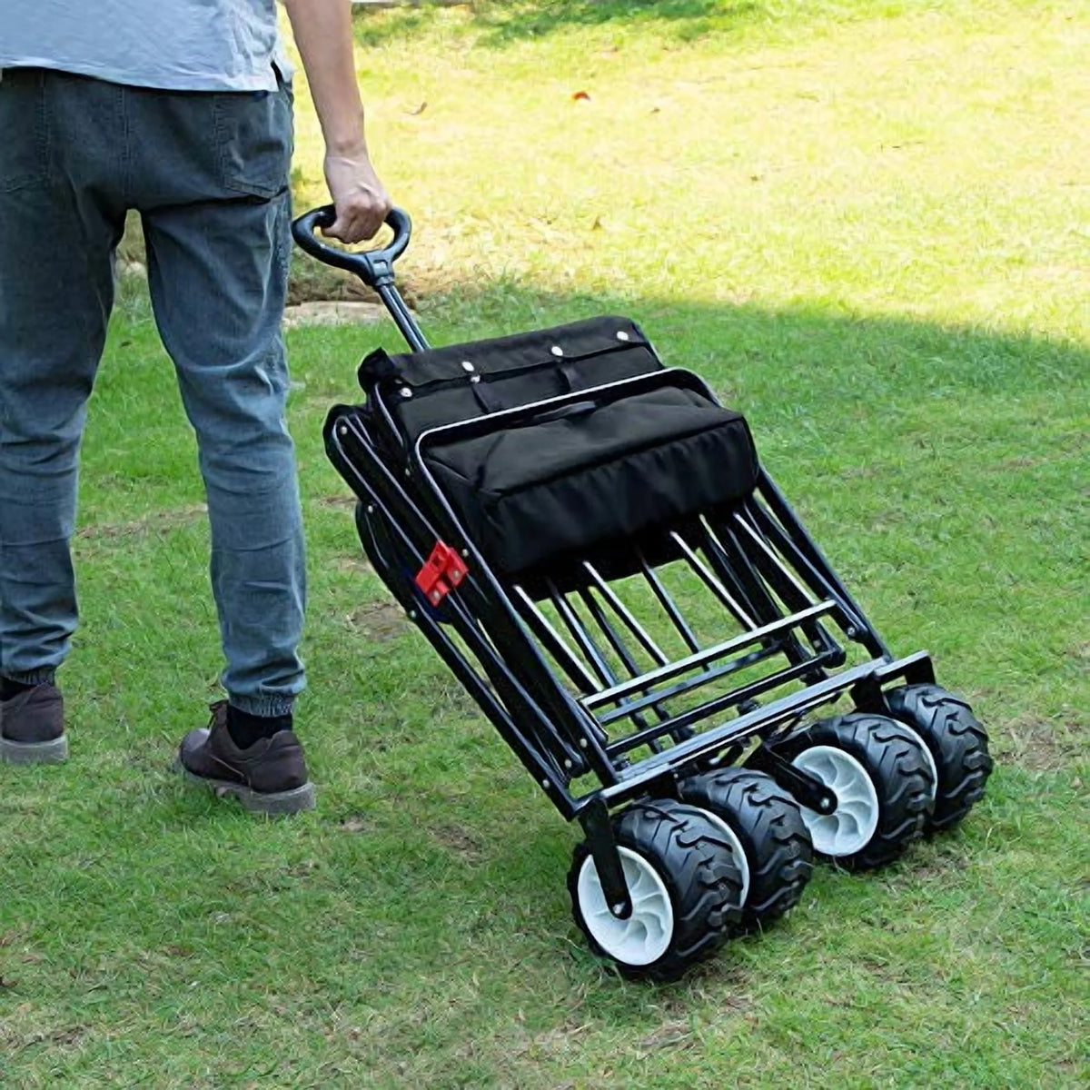 BEAU JARDIN Chariot Pliable de 300 Livres Capacité Chariot de Plage Pliable Robuste Chariot Utilitaire de Courses pour Jardin Sports Achats Extérieur Roues Tout-Terrain Portable Noir