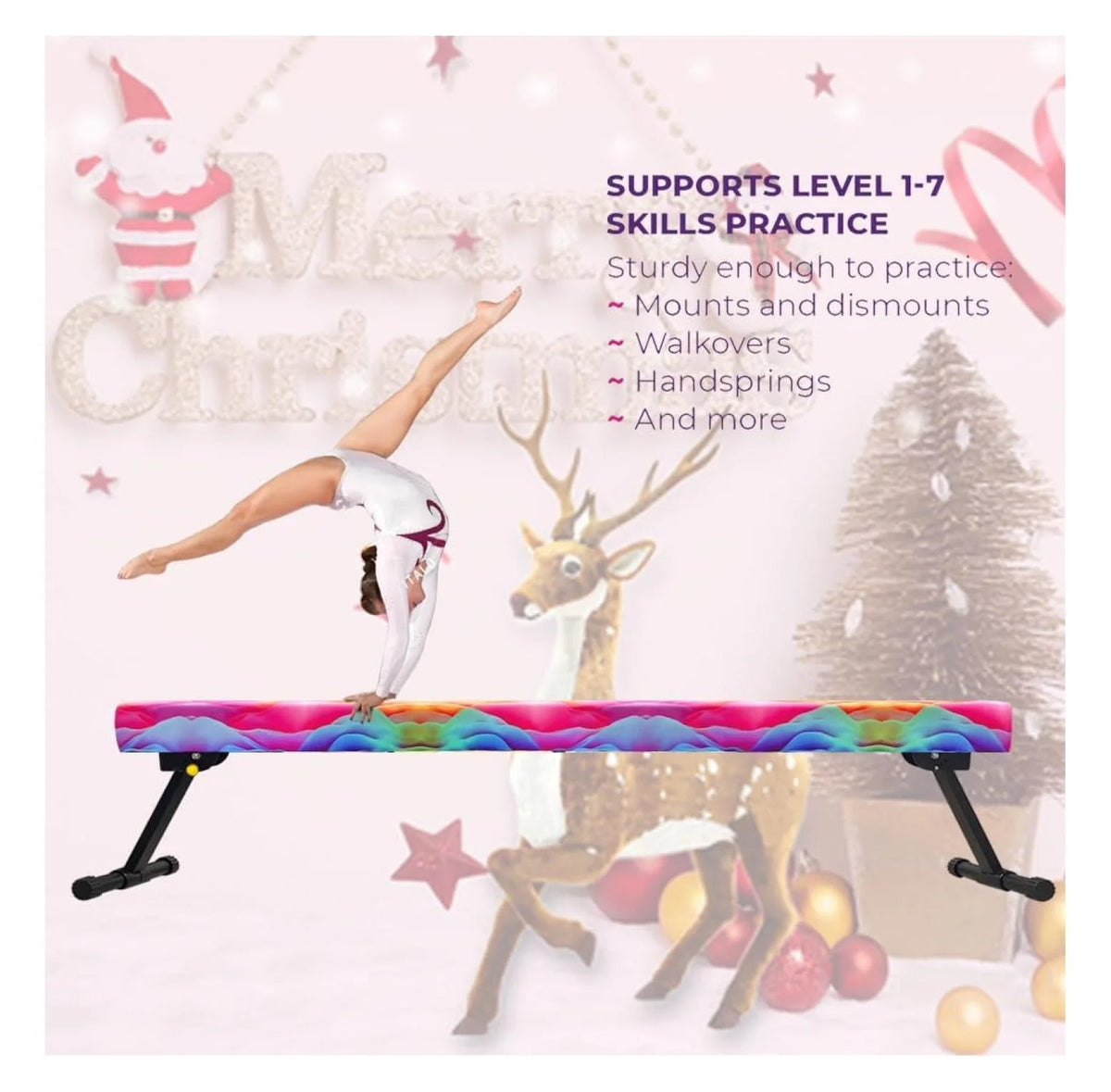 Poutre de gymnastique réglable et pliable de 8 pieds, équipement de musculation à domicile, montage et rangement faciles, aucun outil requis, pour l’entraînement des enfants et des filles
