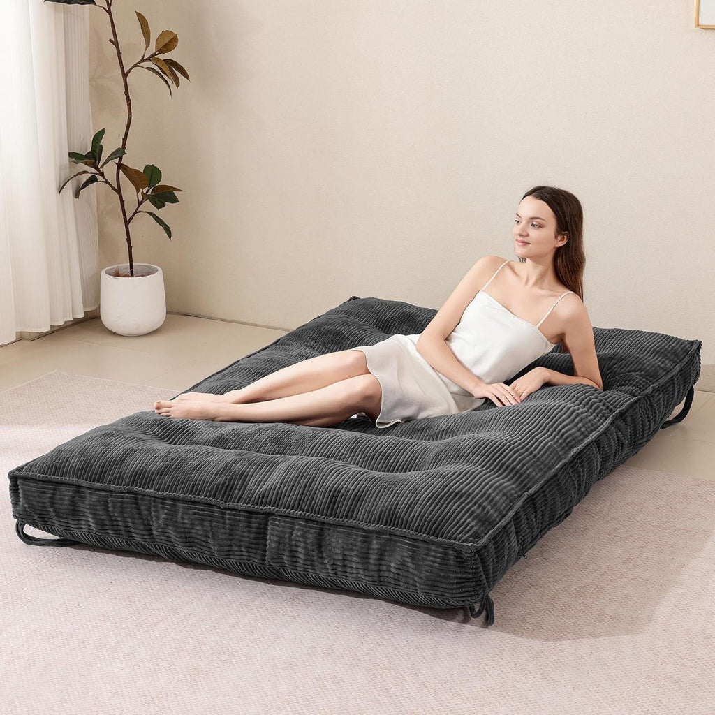 Matelas Futon 8 Pouces Taille Double, Canapé-Lit Futon Extra Épais Matelas Japonais Amélioré Matelas Futon au Sol pour Adultes Matelas Futon Japonais Pliable 8, Noir (Cadre Non Inclus)