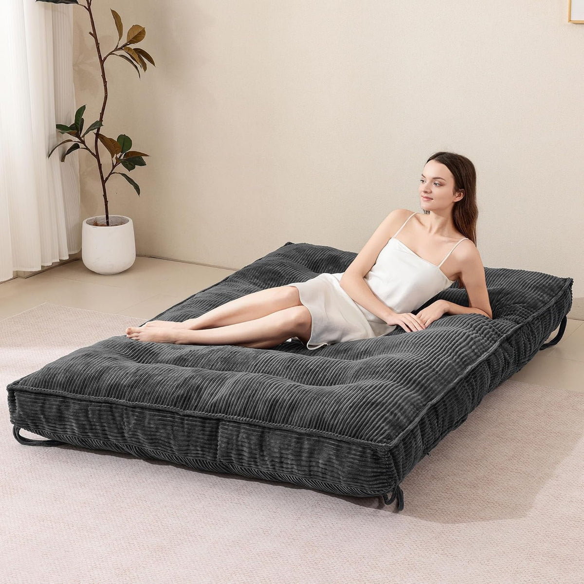 Matelas Futon 8 Pouces Taille Double, Canapé-Lit Futon Extra Épais Matelas Japonais Amélioré Matelas Futon au Sol pour Adultes Matelas Futon Japonais Pliable 8, Noir (Cadre Non Inclus)