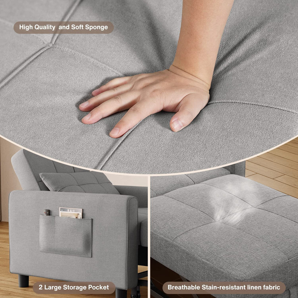 Fauteuil convertible Lofka, canapé-lit inclinable, lit une place pour salon/bureau/chambre, gris clair