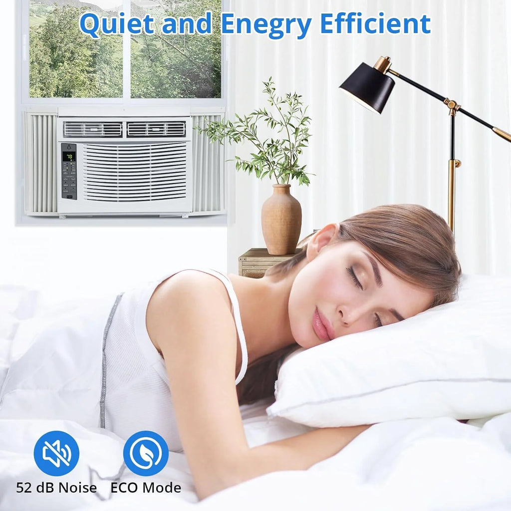 Climatiseur Missky 6000 BTU pour fenêtre, refroidissement efficace, petit climatiseur de fenêtre avec télécommande, refroidit des pièces jusqu’à 250 pi², blanc