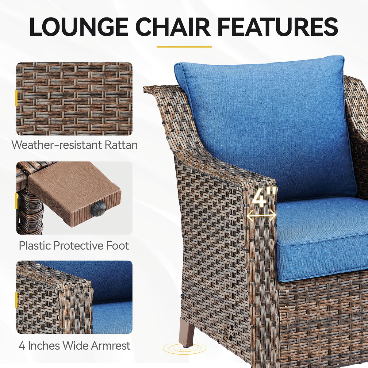 Lot de 2 chaises de patio d'extérieur en résine tressée Bellefurn avec table d'appoint, chaises en rotin tressé toutes saisons, mobilier de jardin pour porche, balcon, cour arrière, jardin et terrasse