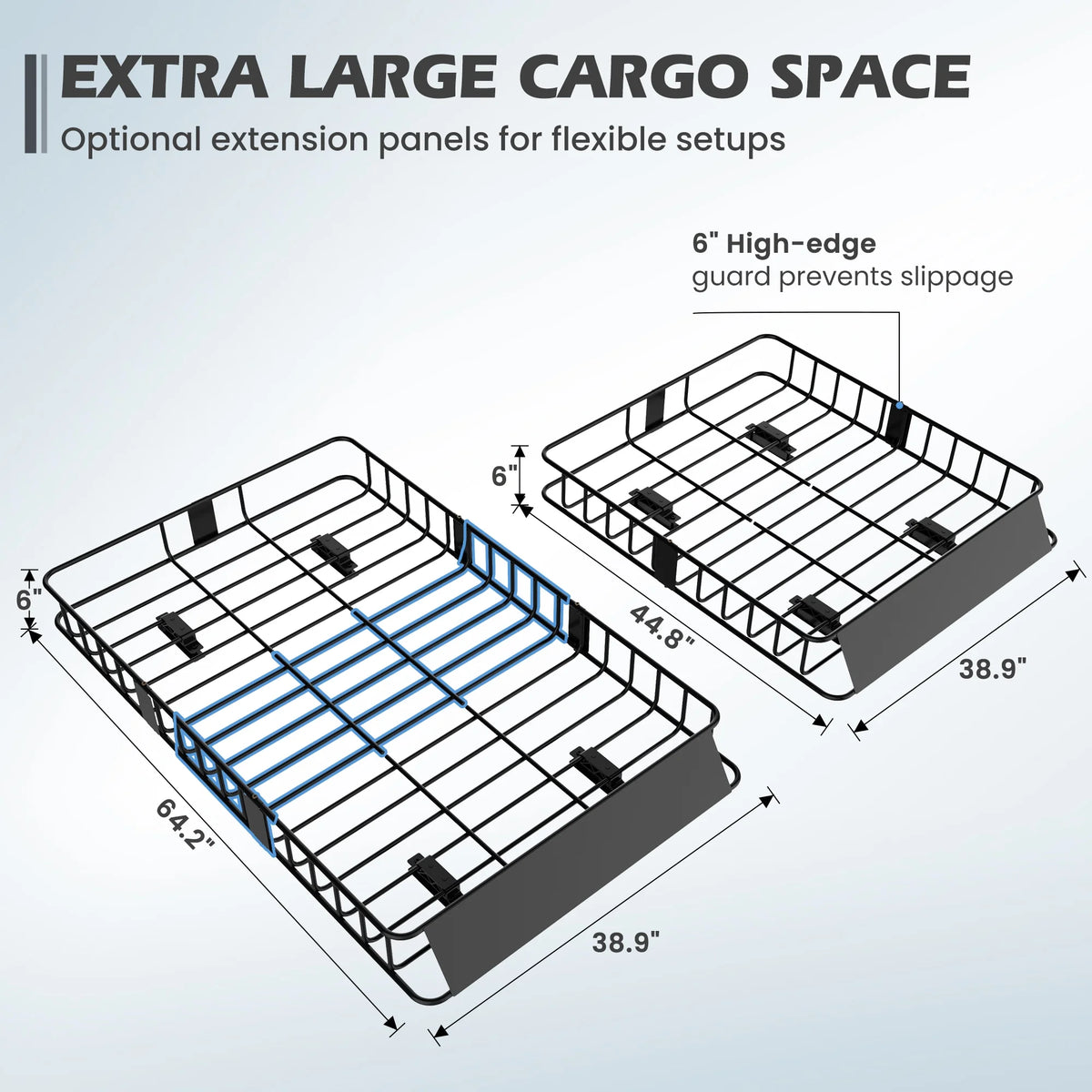 Panier de rangement pour galerie de toit Naipo, 500 lb, 64 x 39 x 6 po, extensible, avec 4 boulons en U, pour VUS/VR, camping