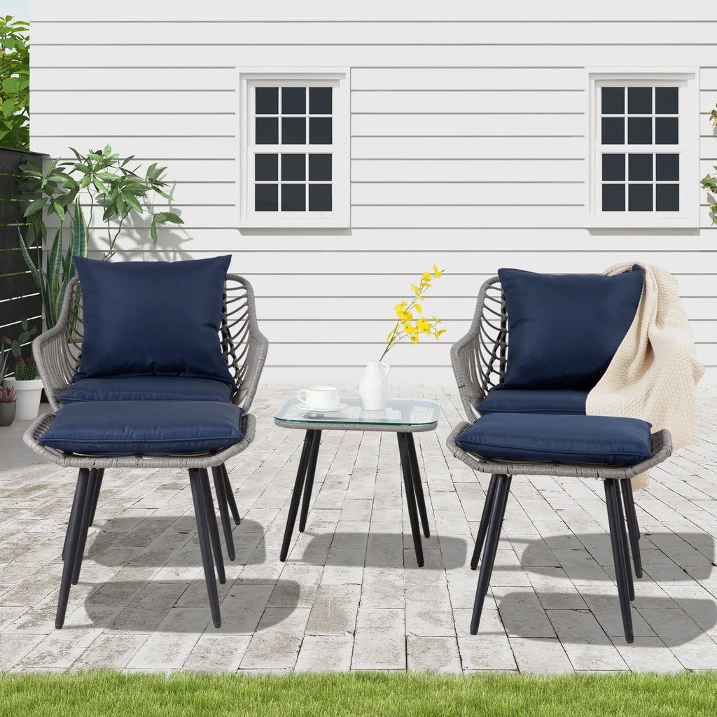 Salon de jardin Ainfox 7 pièces en promotion, canapé en rotin gris avec coussins gris