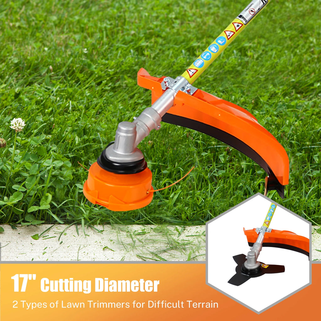 Coupe-bordures à essence 52 cm³, Sesslife 4-en-1 avec tronçonneuse télescopique, taille-haie, coupe-herbe, débroussailleuse, tondeuse à gazon 2 temps avec vilebrequin complet pour jardin, orange