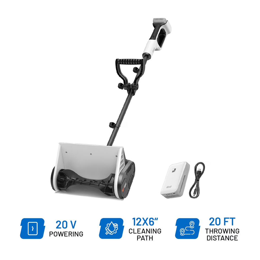 Pelle à neige sans fil Litheli U20, Souffleuse à neige 20V alimentée par batterie 12, Souffleuse à neige sur batterie avec moteur sans balais + Batterie portable 4.0Ah