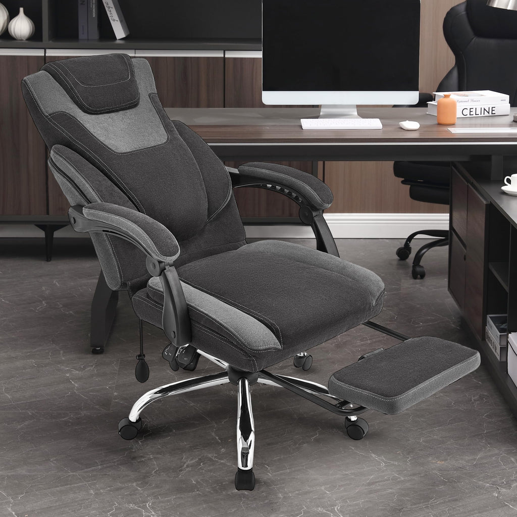 JONPONY Fauteuil de bureau Grande Taille 400lbs, Fauteuils de bureau de direction inclinables avec repose-pieds, Fauteuil de bureau à domicile à dossier haut Accoudoirs épais, Support lombaire ergonomique réglable, RoseBlanc