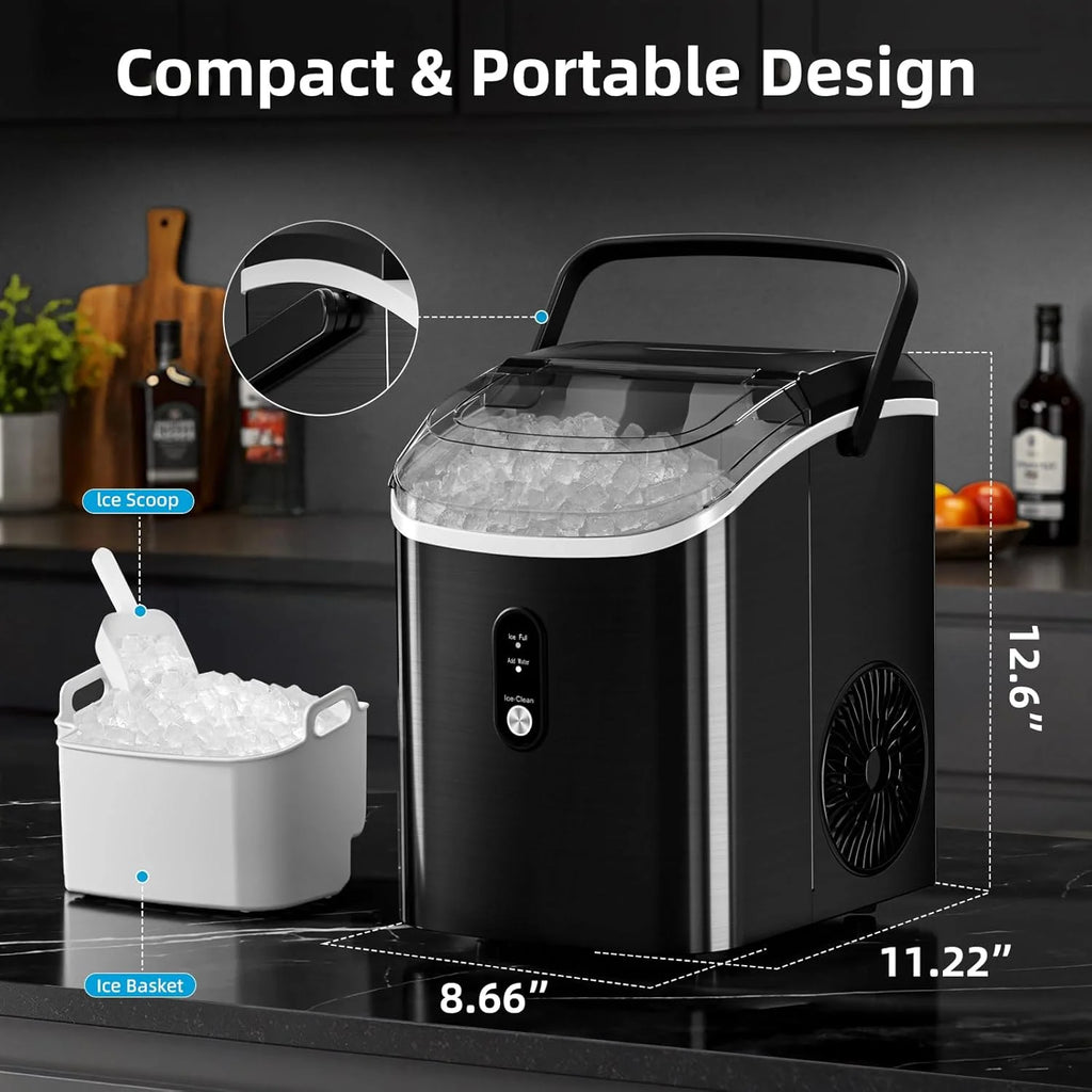 Machine à glaçons Auseo à glaçons en pépites, de comptoir, prête en 6 min, 35 lb par jour, avec nettoyage automatique, machine à glaçons à ultrasons portable pour maison/bureau/bar, noire