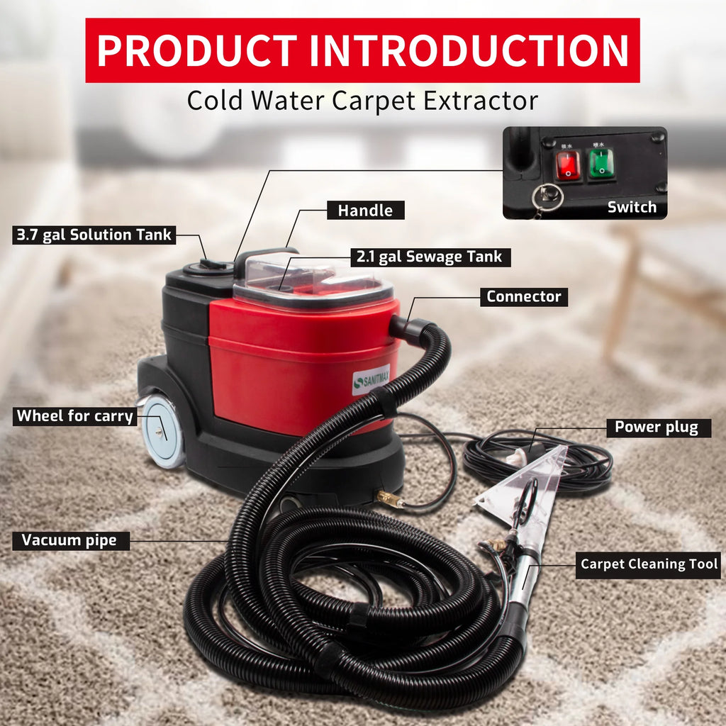 Machine à nettoyer par extraction pour tapis et tissus d’ameublement, moteur puissant de 1,07 CV, réservoir de 3,7 gal