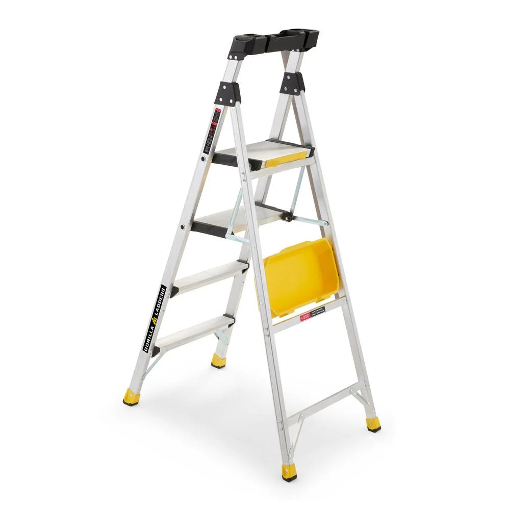 Échelle Gorilla Ladders robuste à double plateforme amovible avec seau de chantier, 5,5 pi, aluminium, multicolore
