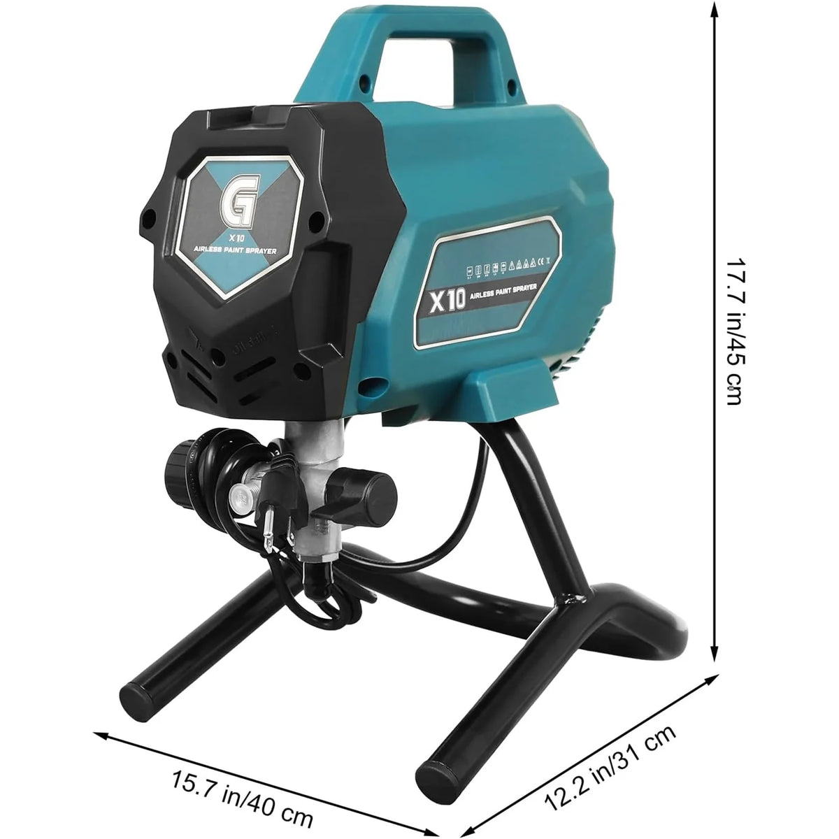 Pulvérisateur de peinture Airless Telyswee 750 W, pulvérisateur Airless sur pied 3300 PSI, pulvérisateur de peinture électrique haute efficacité pour projets de peinture DIY jusqu'à 10 gallons, extérieur de maison, clôture, terrasse