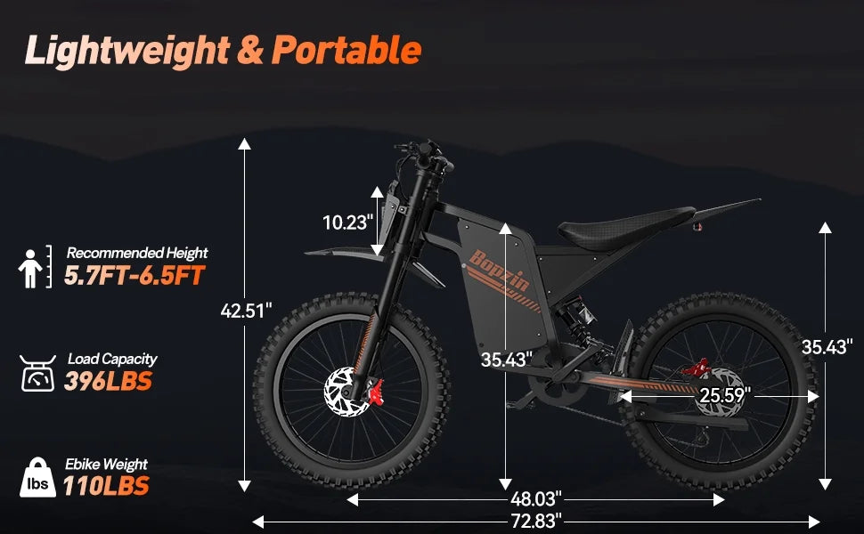 Moto tout-terrain électrique pour adultes, 60 V 35 Ah, 3 000 W, 45 mi/h et autonomie de 37 à 68 mi, vélo de montagne tout-terrain à pneus larges de 25 po, UL2849