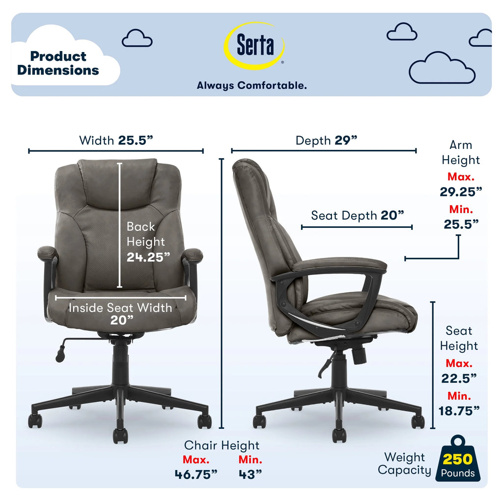 Chaise de bureau Serta Connor en microfibre gris clair