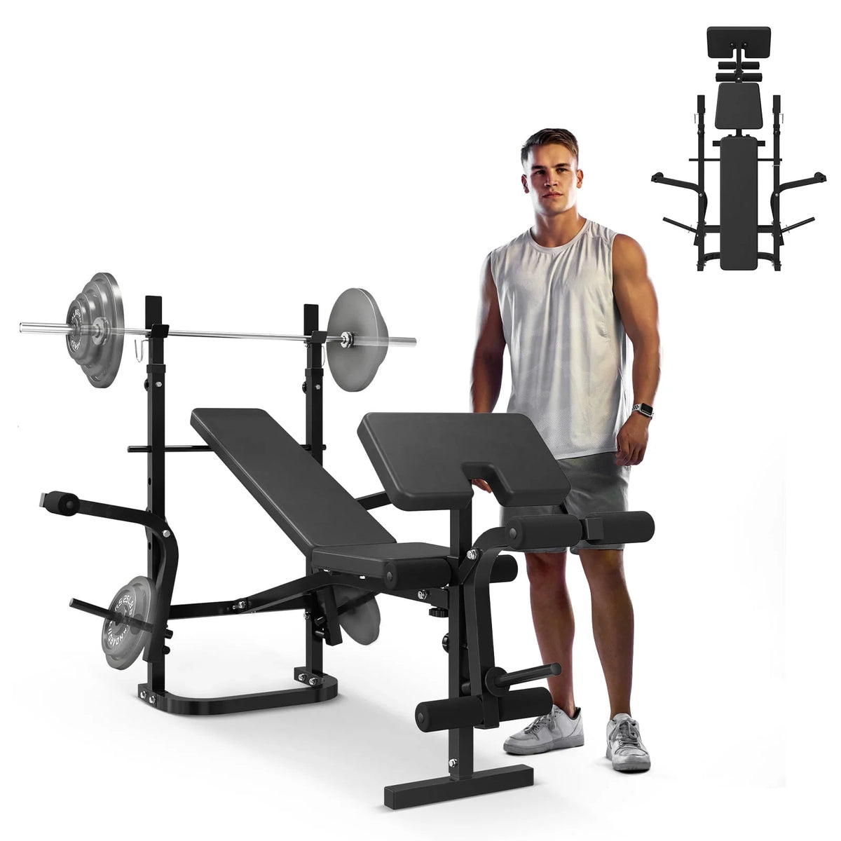 Ensemble de banc de musculation réglable Mikolo, capacité de 800 lb, banc de musculation complet 6-en-1 avec extension des jambes, ensemble de banc de musculation multifonction pour salle de sport à domicile