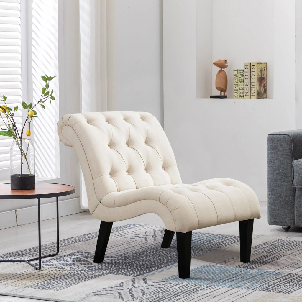 Fauteuil d'appoint rembourré Andeworld pour chambre et salon, fauteuil de détente avec pieds en bois, tissu crème