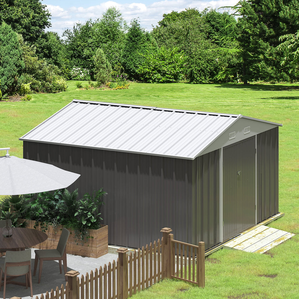 Abri de rangement en métal Devoko 10 x 8 pi, abri de jardin verrouillable en acier pour patio, cour arrière et outils de plein air, marron