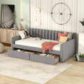 Lit de repos 1 place avec 2 tiroirs de rangement, cadre de lit-canapé capitonné et rembourré avec support à lattes en bois, parfait pour une chambre, gris