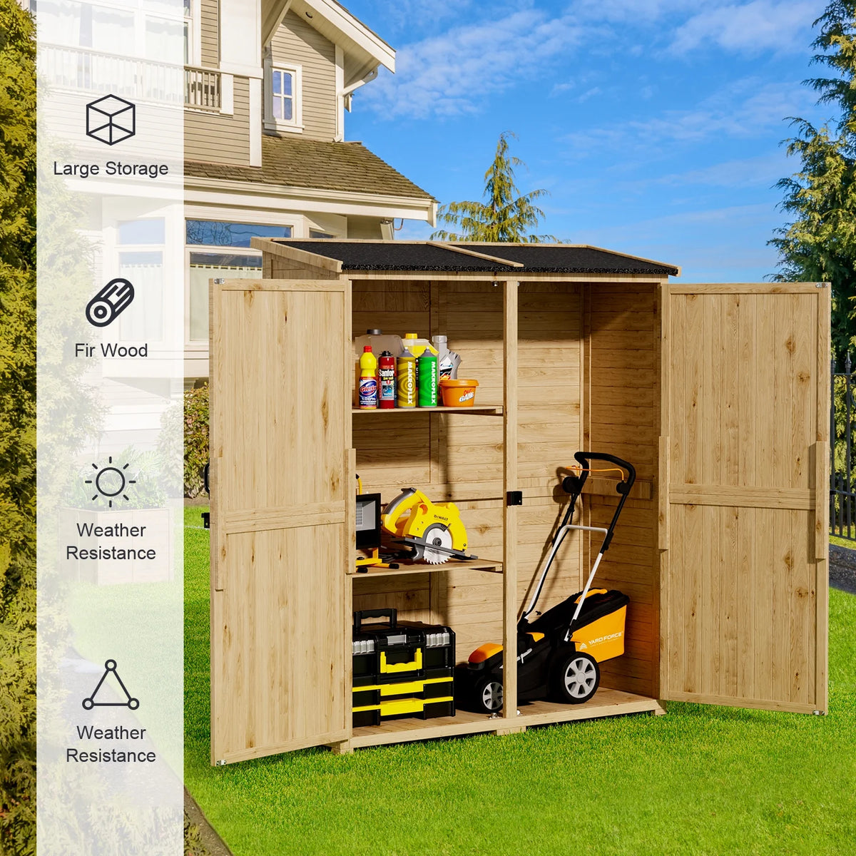 Abri de rangement extérieur large Aiho 55 avec portes doubles verrouillables - Abri de jardin résistant aux intempéries pour terrasse, jardin et pelouse, gris