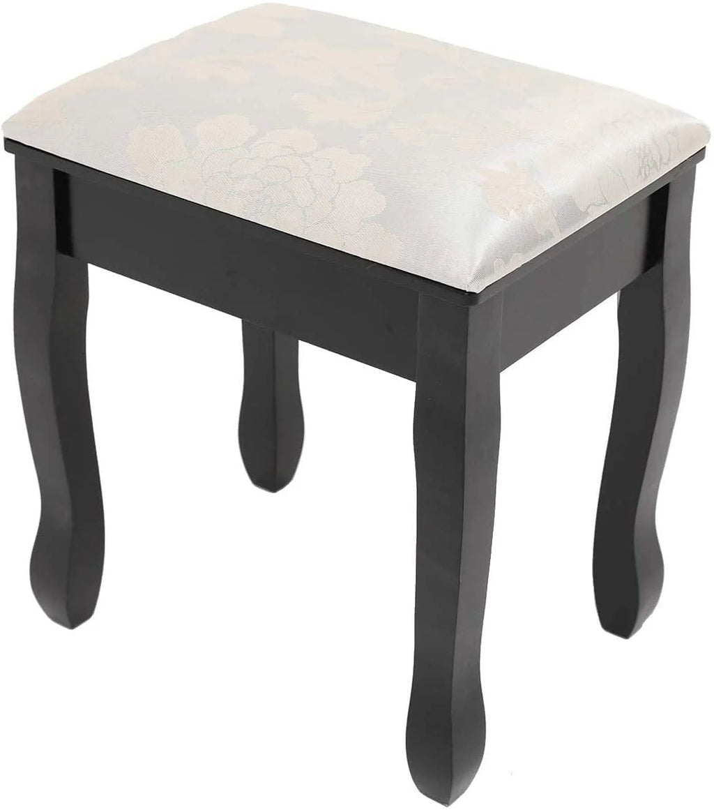 Coiffeuse de maquillage VEANERWOOD avec 10 lumières LED, coiffeuse avec miroir lumineux et tabouret rembourré, 5 tiroirs et 2 étagères, meuble de toilette pour chambre, luxueuse, noire