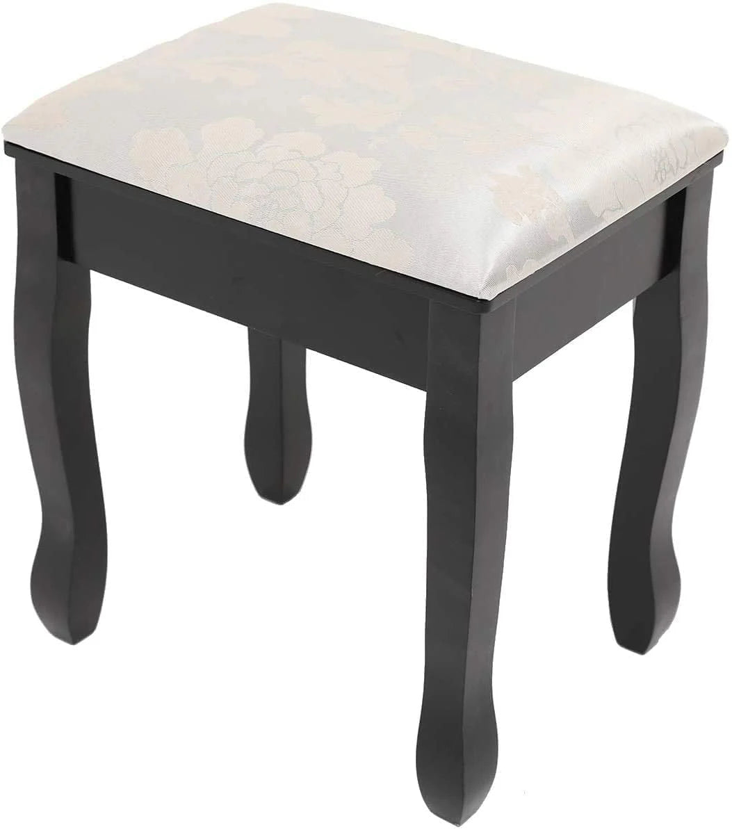 Coiffeuse de maquillage VEANERWOOD avec 10 lumières LED, coiffeuse avec miroir lumineux et tabouret rembourré, 5 tiroirs et 2 étagères, meuble de toilette pour chambre, luxueuse, noire