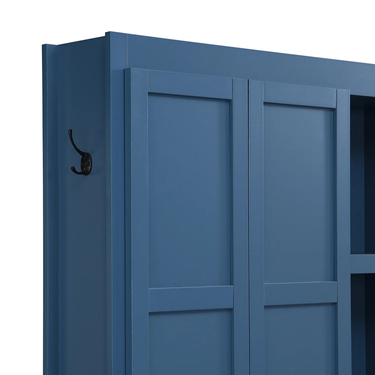 Vestiaire d’entrée style maison de campagne avec banc et rangement pour chaussures, 4-en-1, avec 4 placards, 5 casiers à chaussures et 6 crochets, noir