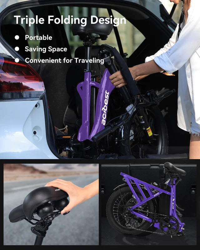 Vélo électrique Actbest pour adultes, Mars 20'' Pneu large Vélo pliant électrique avec moteur de pointe 1200W, 7 vitesses 28MPH, Batterie amovible 48V 499Wh, Potence de vélo réglable, Vélo électrique pliable UL2849 (Noir)