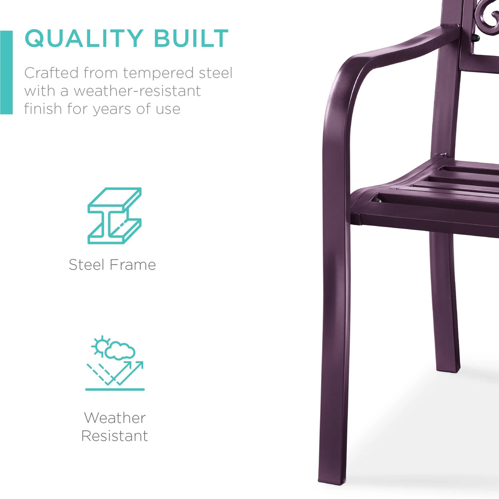 Best Choice Products Banc en Acier d'Extérieur Jardin Patio Porche Meuble avec Dossier à Motif Floral - Noir