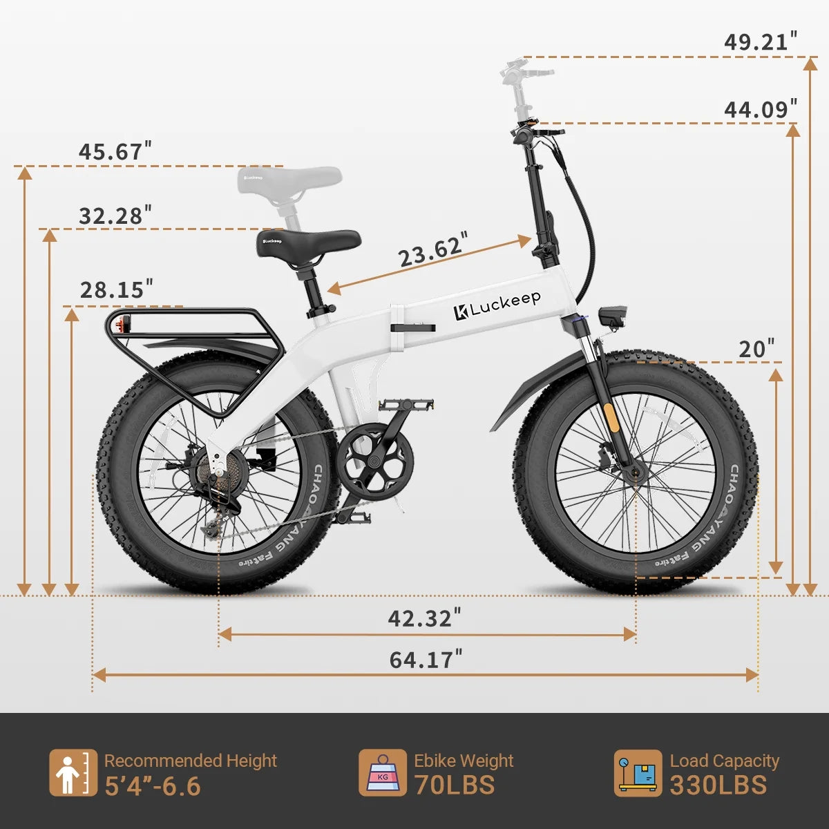Vélo électrique pliable Luckeep X1 Lite pour adultes, moteur de 1 500 W en crête, batterie amovible de 720 Wh, autonomie de 60 mi à 28 mi/h, vélo électrique tout-terrain à pneus larges 20 × 4 avec suspension avant, vélo électrique de montagne