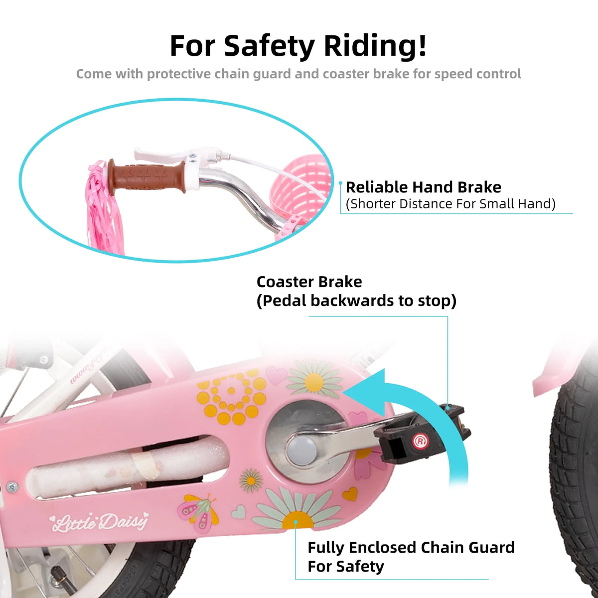 JOYSTAR Little Daisy Vélo pour enfant 14 pouces pour filles de 3 4 5 ans Vélo de princesse pour enfants avec freins à main Roues stabilisatrices Panier Serpentins Vélo pour tout-petits Bleu
