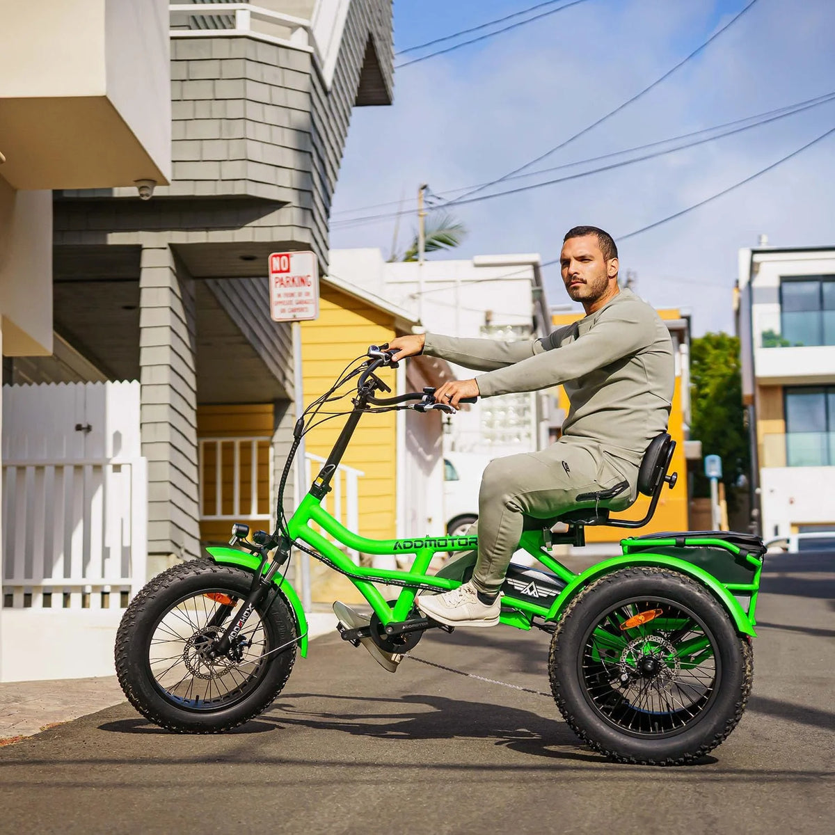 Tricycle électrique semi-allongé Addmotor M-360II, 85 mi, vélo électrique à 3 roues avec pneus larges pour adultes, tricycle électrique 750 W 48 V 20 Ah pour seniors, 20 pouces, avec différentiel de vitesse, vert