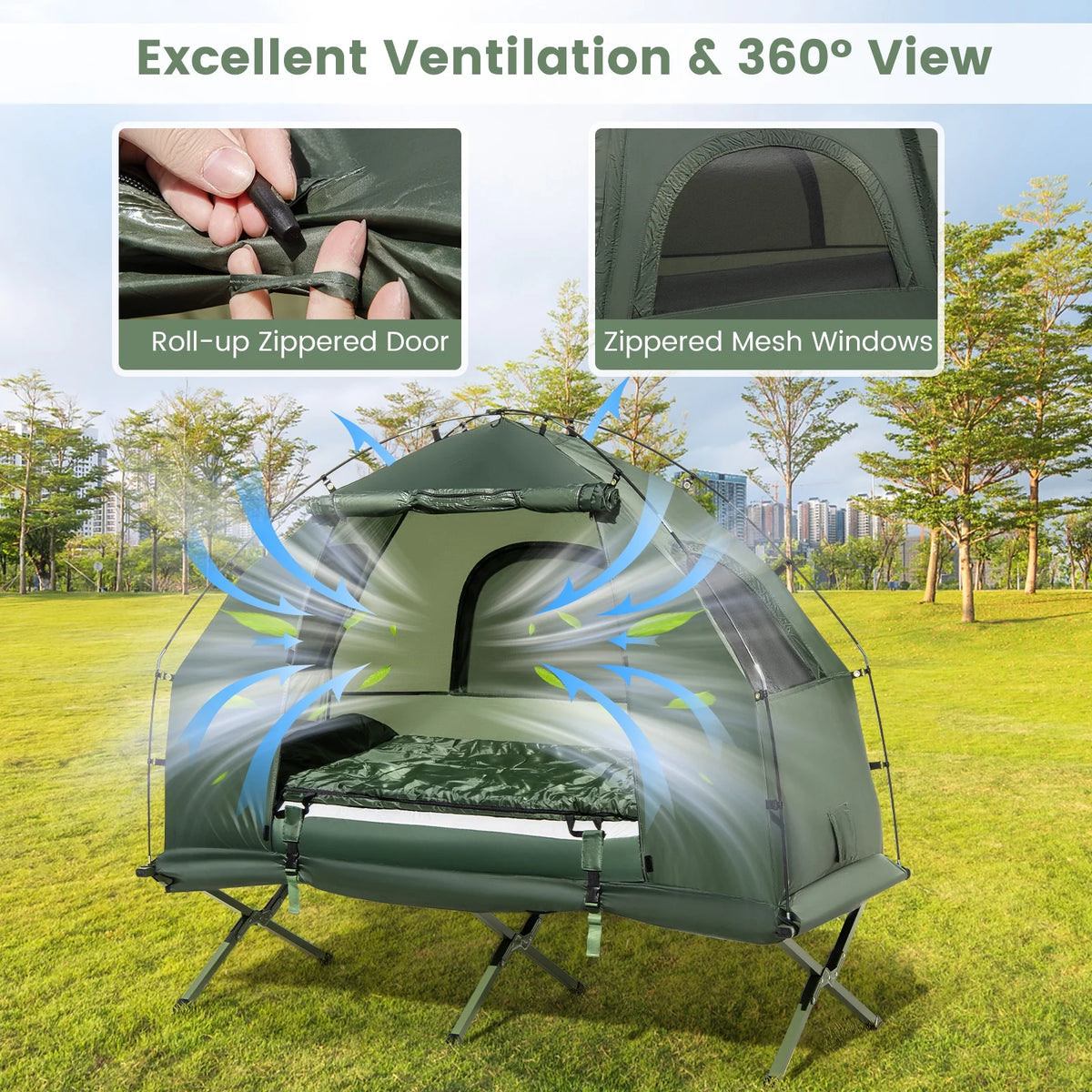 Tente de camping gonflable pour 1 personne Goplus avec matelas pneumatique, oreiller et sac de couchage