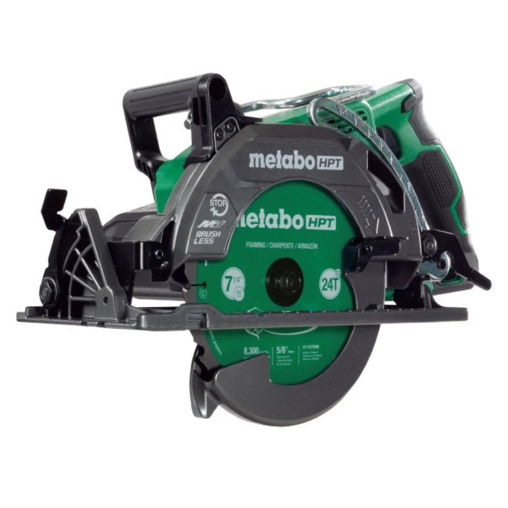 Scie circulaire Metabo HPT 36 V MultiVolt de 7-1/4 pouces à poignée arrière, conception légère, jusqu’à 500 coupes de 2x4 par charge, capacité d’angle d’onglet réglable de 53°, garantie à vie sur le corps de l’outil, C3607DWA